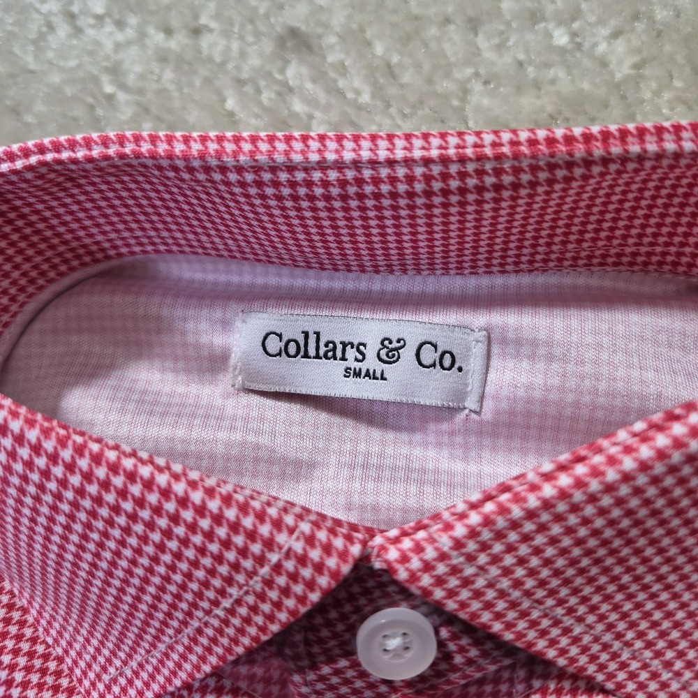 Collars And Co Dress Collar Polo Shirt Mens Small Pink Houndstooth Stretch Golf - Picture 4 of 8
